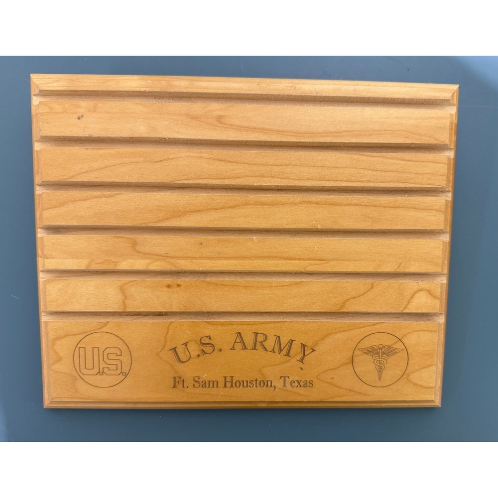US Army Ft Sam Houston Texas Wooden Challenge Coin Display Rack Medical Caduceus